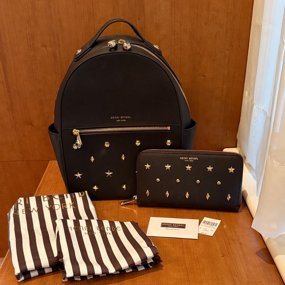 HENRI BENDEL West 57th Studded Backpack & Wallet Set EUC